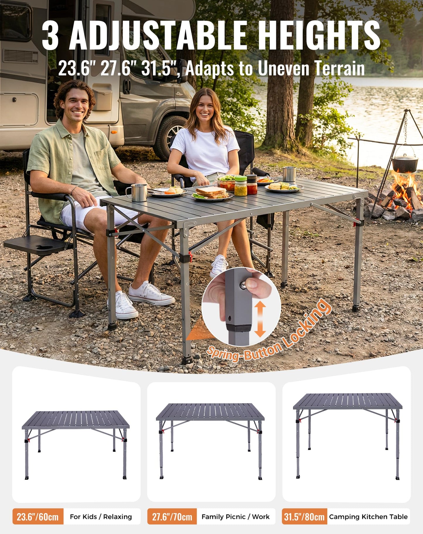 NEW | KingCamp AluVenture 10770 Aluminium Roll-Top Camping Table – 42.1 × 27.6in  Adjustable Height