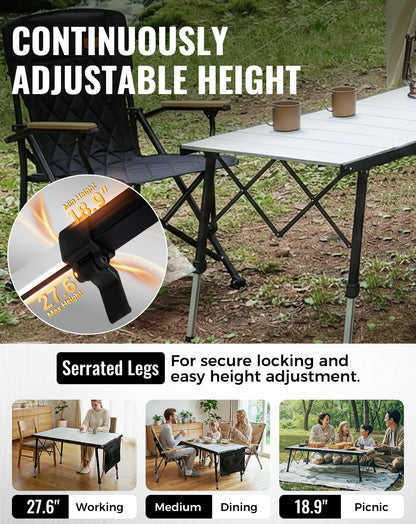 NEW | KingCamp AluVenture 14070 Aluminium Roll-Top Camping Table – 55.1 × 27.6in  Adjustable Height