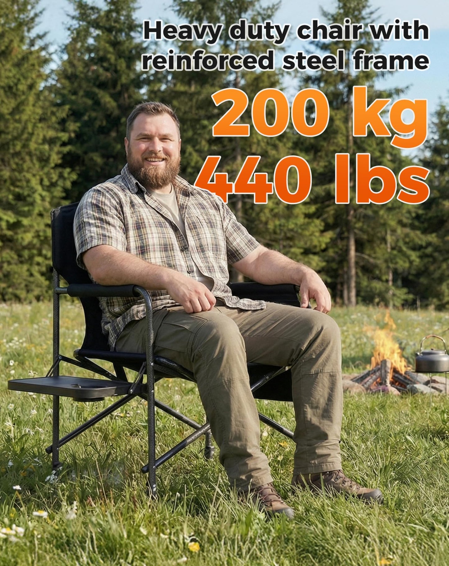 NEW | KingCamp Ash B10 PLUS Folding Director’s Chair – Heavy Duty with Side Table