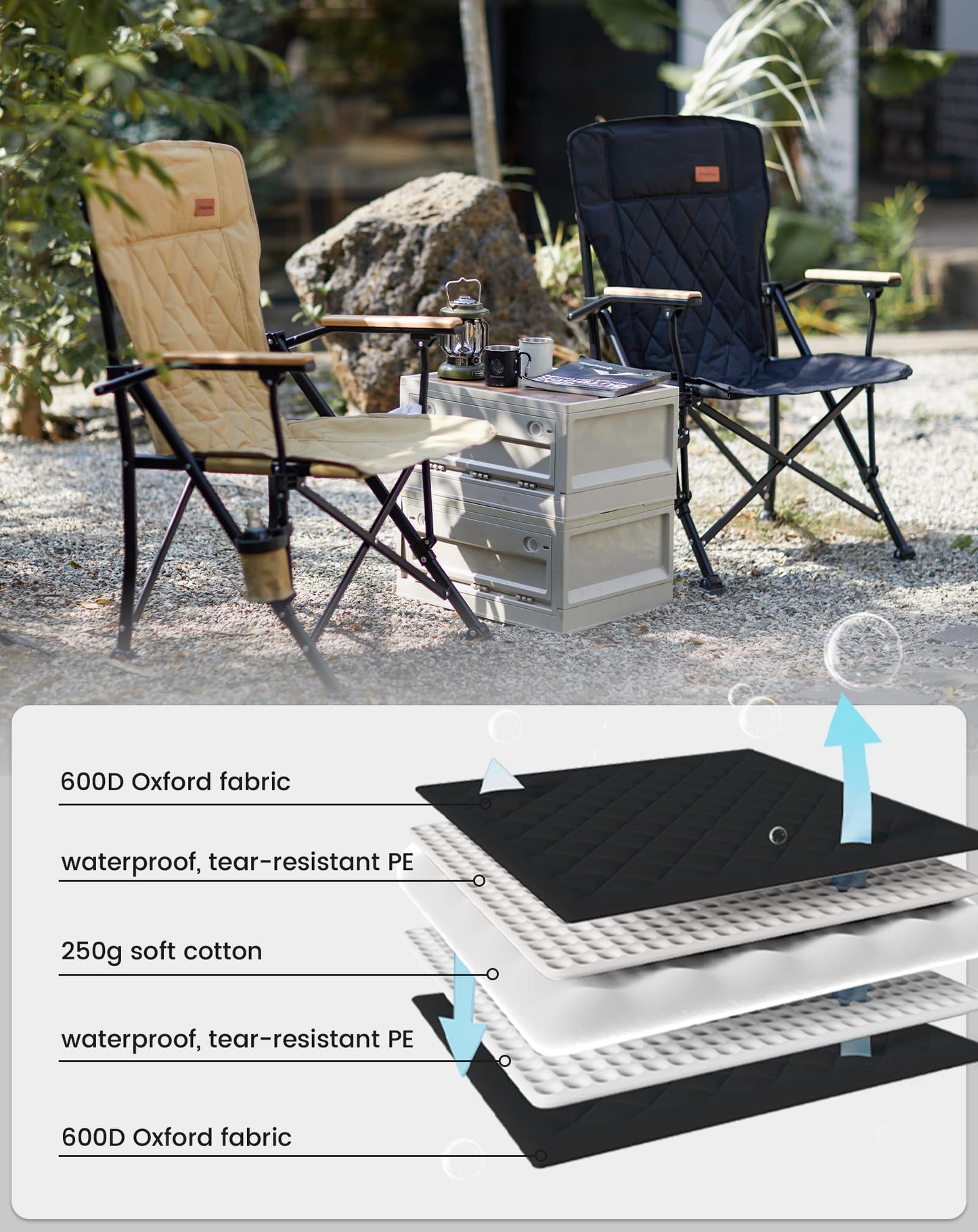 KingCamp Guava C00 Folding Camping Chair with Beech Wood Armrests – Padded Ergonomic High Back