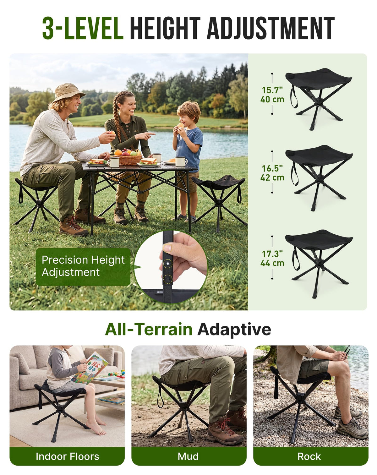 NEW | KingCamp Lightweight Swivel Stool – 360° Rotation, Adjustable Height
