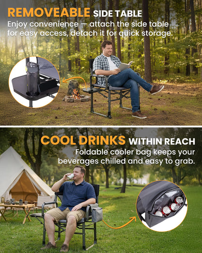 NEW | KingCamp Ash C30 XXL Director’s Chair – Extra Wide, Heavy Duty with Side Table