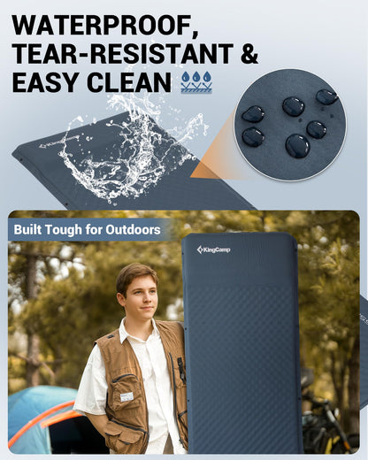 KingCamp Single Self-inflating pad PRO 3.0 Sleeping Mat – 3cm Foam Built-in Pillow 77.2 × 25.2 × 1.2in