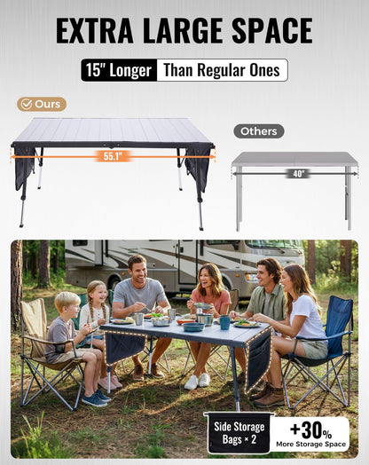 NEW | KingCamp AluVenture 14070 Aluminium Roll-Top Camping Table – 55.1 × 27.6in  Adjustable Height