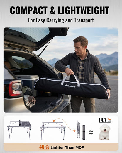 NEW | KingCamp AluVenture 10770 Aluminium Roll-Top Camping Table – 42.1 × 27.6in  Adjustable Height
