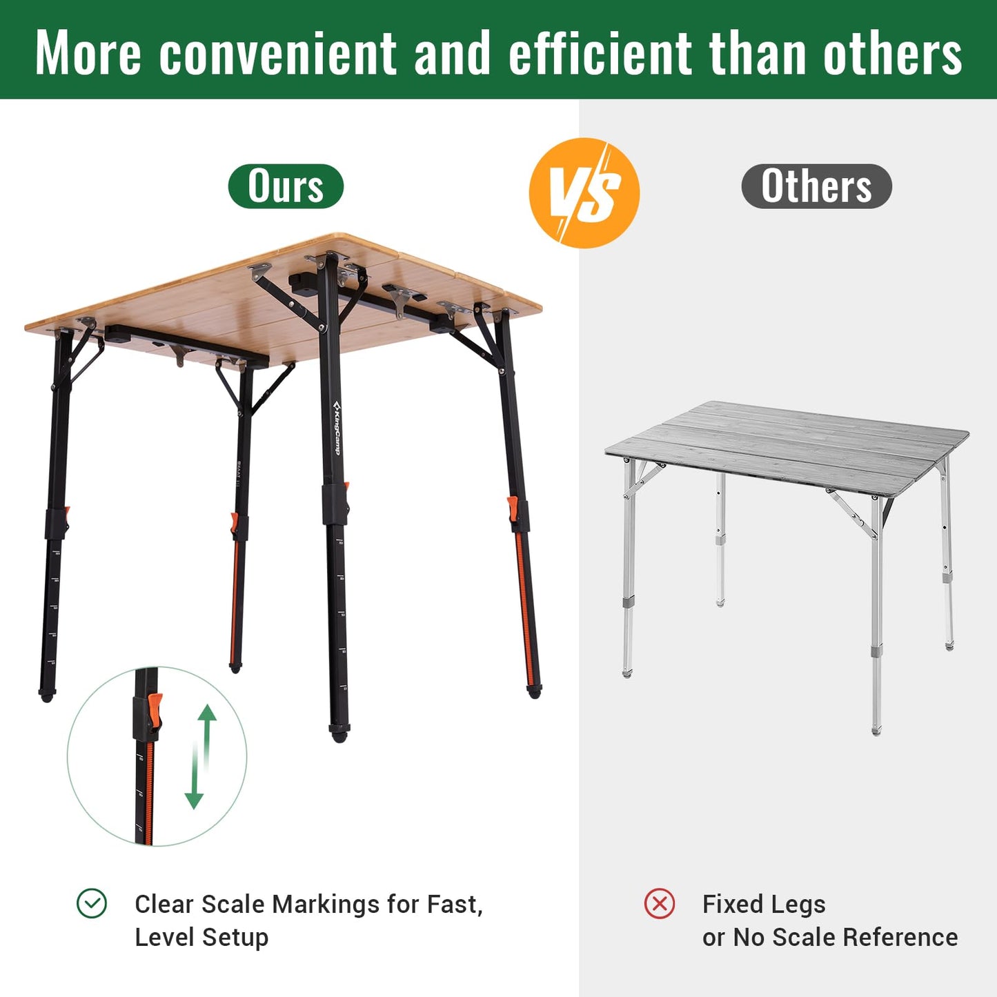NEW | KingCamp BamAura 4Fold 8060 PLUS Bamboo Camping Table with Adjustable Legs 31.5 x 23.6 in