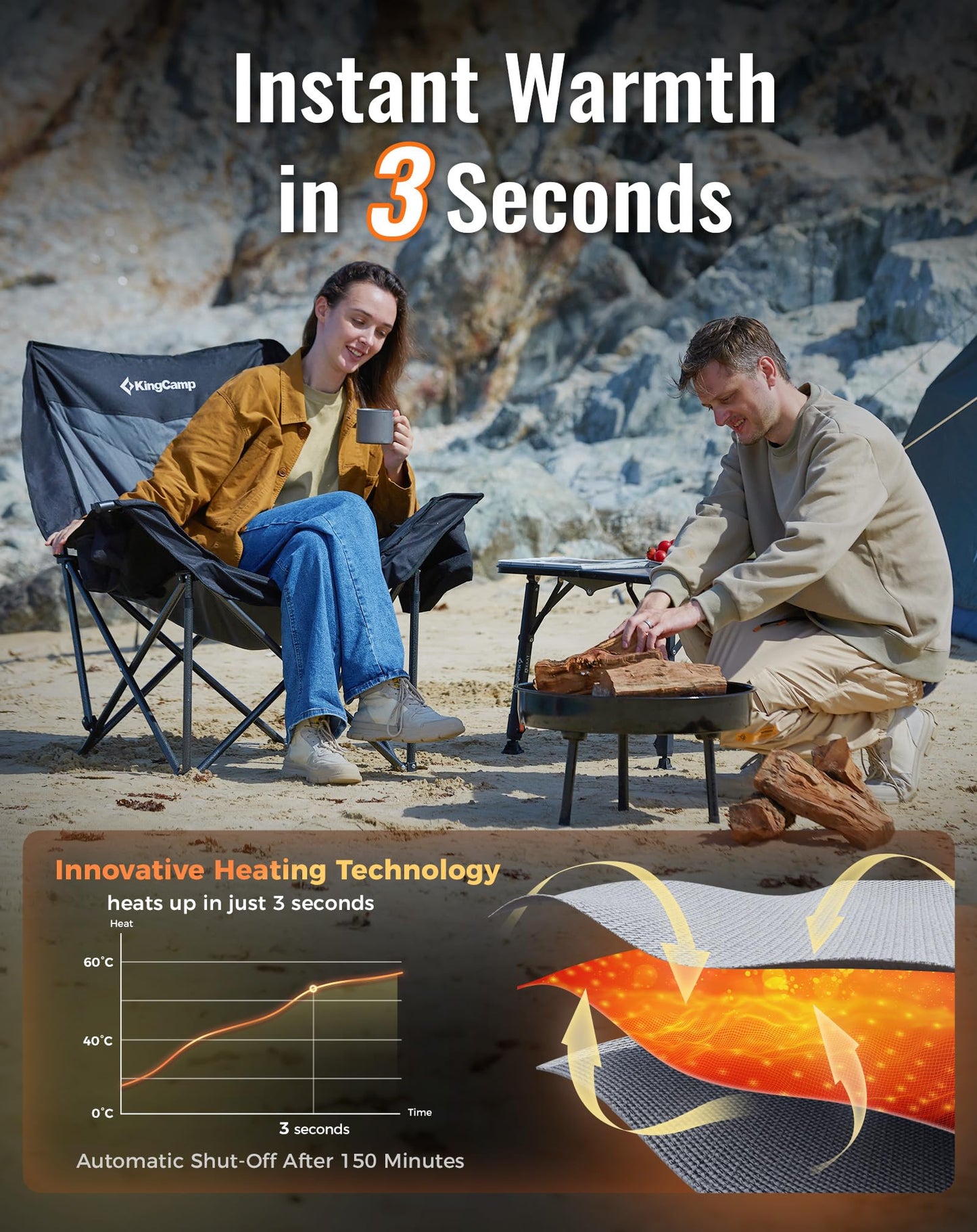 KingCamp Canna C10 Heated Double Camping Chair – Padded Loveseat with Cup & Glass Holders