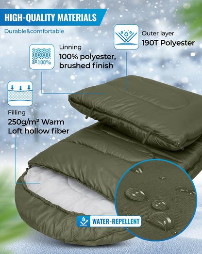 KingCamp Oasis 250 SET Sleeping Bag – 3–4 Season Zip-Connectable to Double