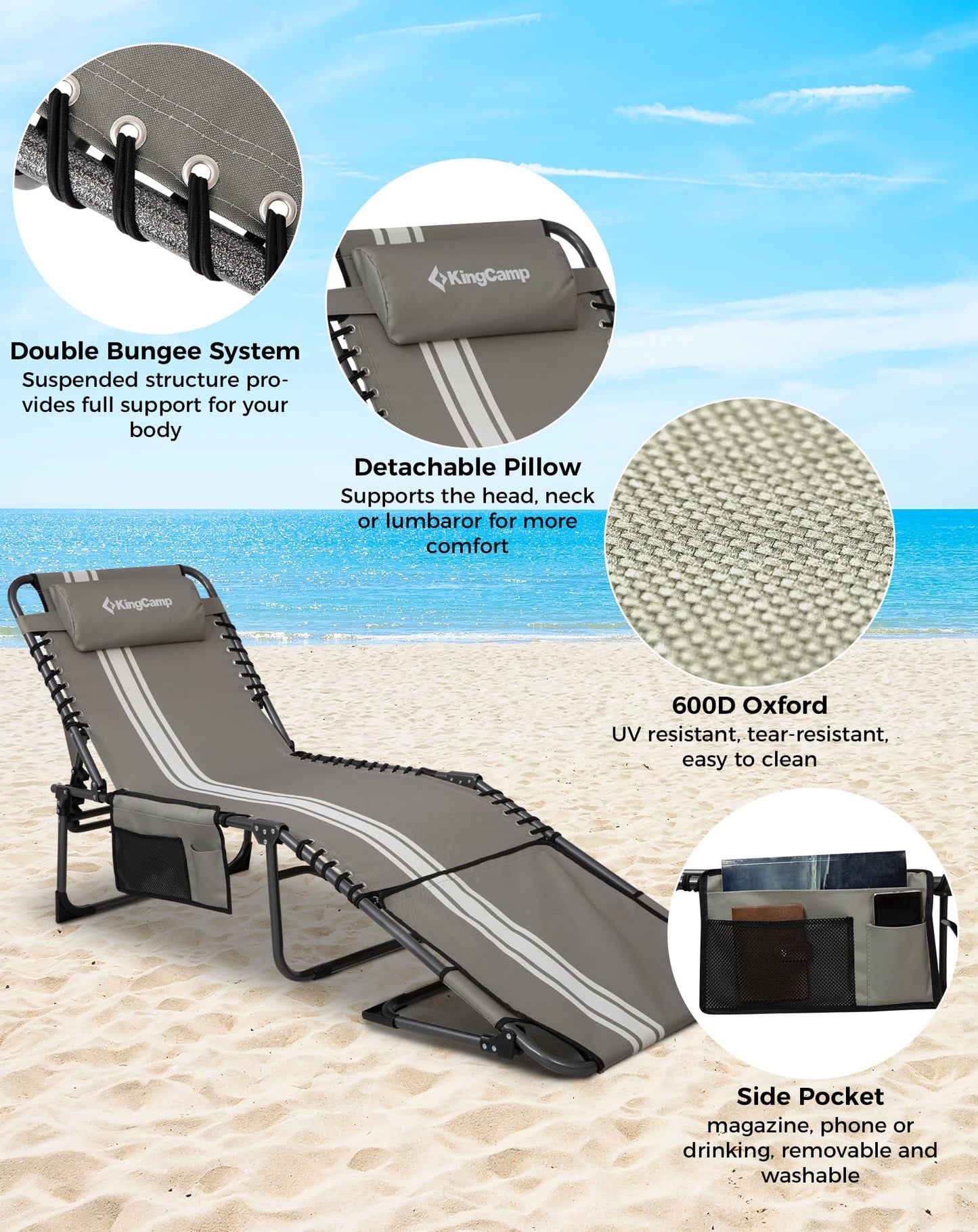 NEW | KingCamp Magnolia B60 Lounge Chair with Face Hole – 5-Position Adjustable Recliner