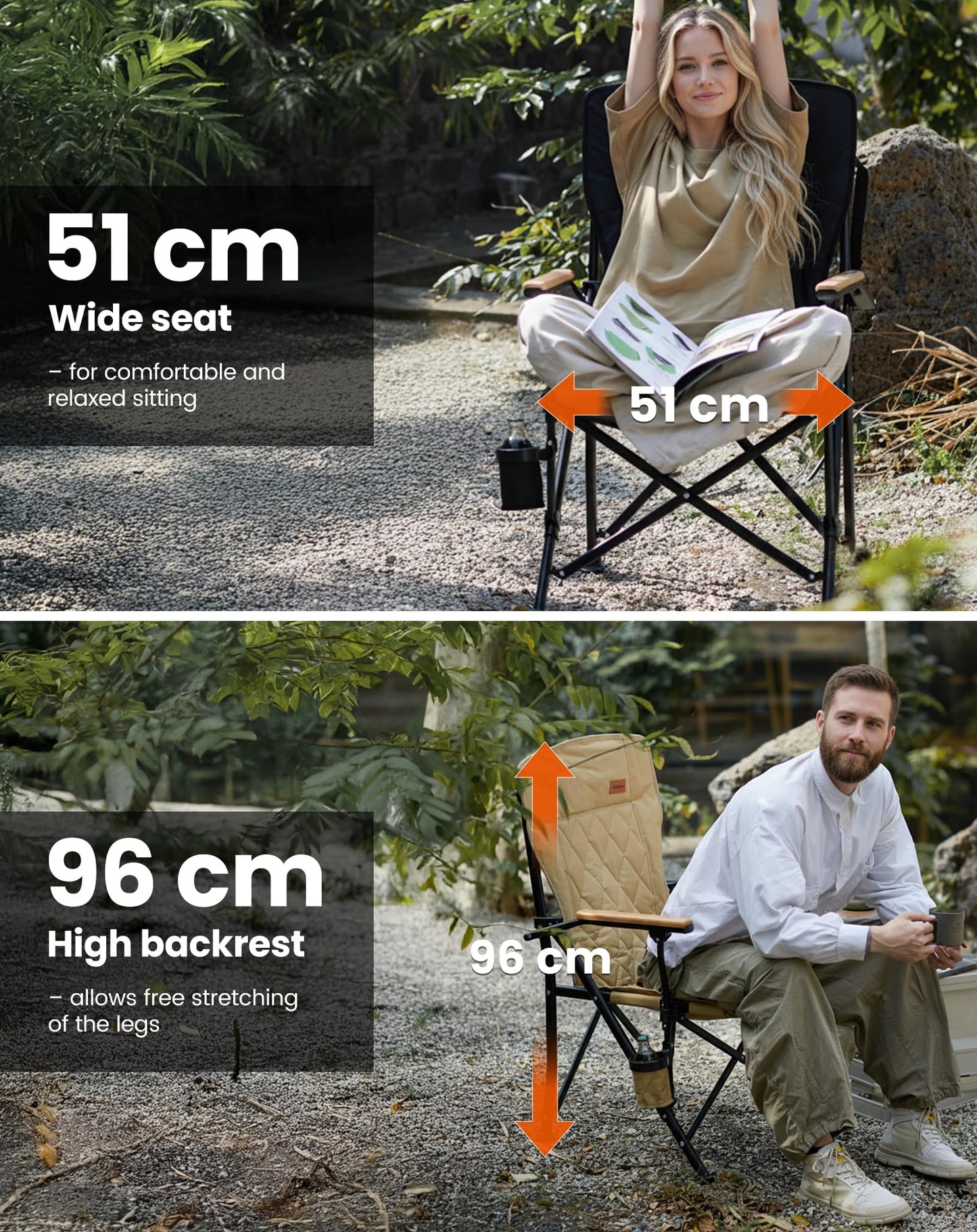 KingCamp Guava C00 Folding Camping Chair with Beech Wood Armrests – Padded Ergonomic High Back