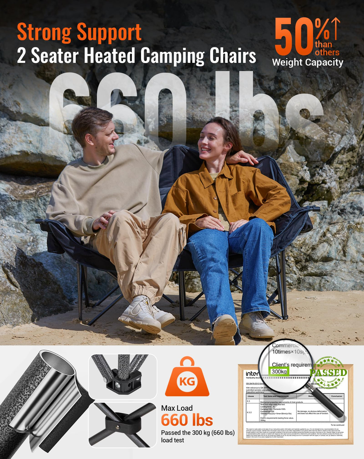 KingCamp CANNA C20 HEATED Oversized Double Camping Chair – 3 Heat Levels