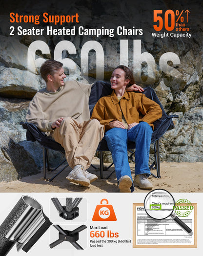 KingCamp CANNA C20 HEATED Oversized Double Camping Chair – 3 Heat Levels