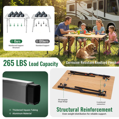 NEW | KingCamp BamAura 4Fold 10065 PLUS Bamboo Camping Table with Adjustable Legs 39.4 x 25.6 in