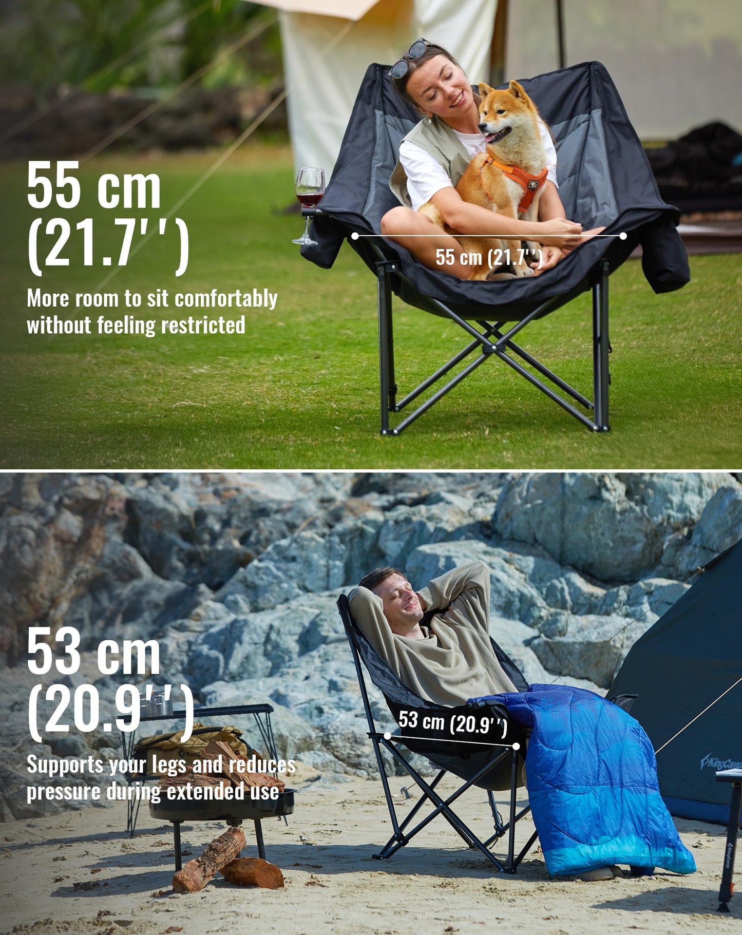 KingCamp Canna C10 Heated Double Camping Chair – Padded Loveseat with Cup & Glass Holders