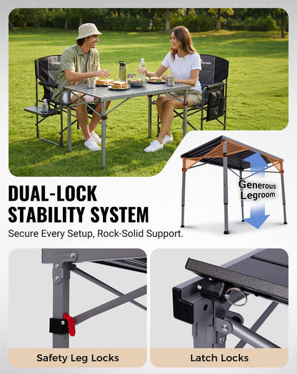 NEW | KingCamp AluVenture 10770 Aluminium Roll-Top Camping Table – 42.1 × 27.6in  Adjustable Height