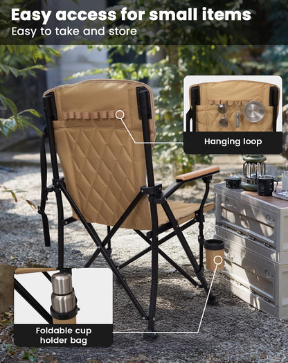 KingCamp Guava C00 Folding Camping Chair with Beech Wood Armrests – Padded Ergonomic High Back