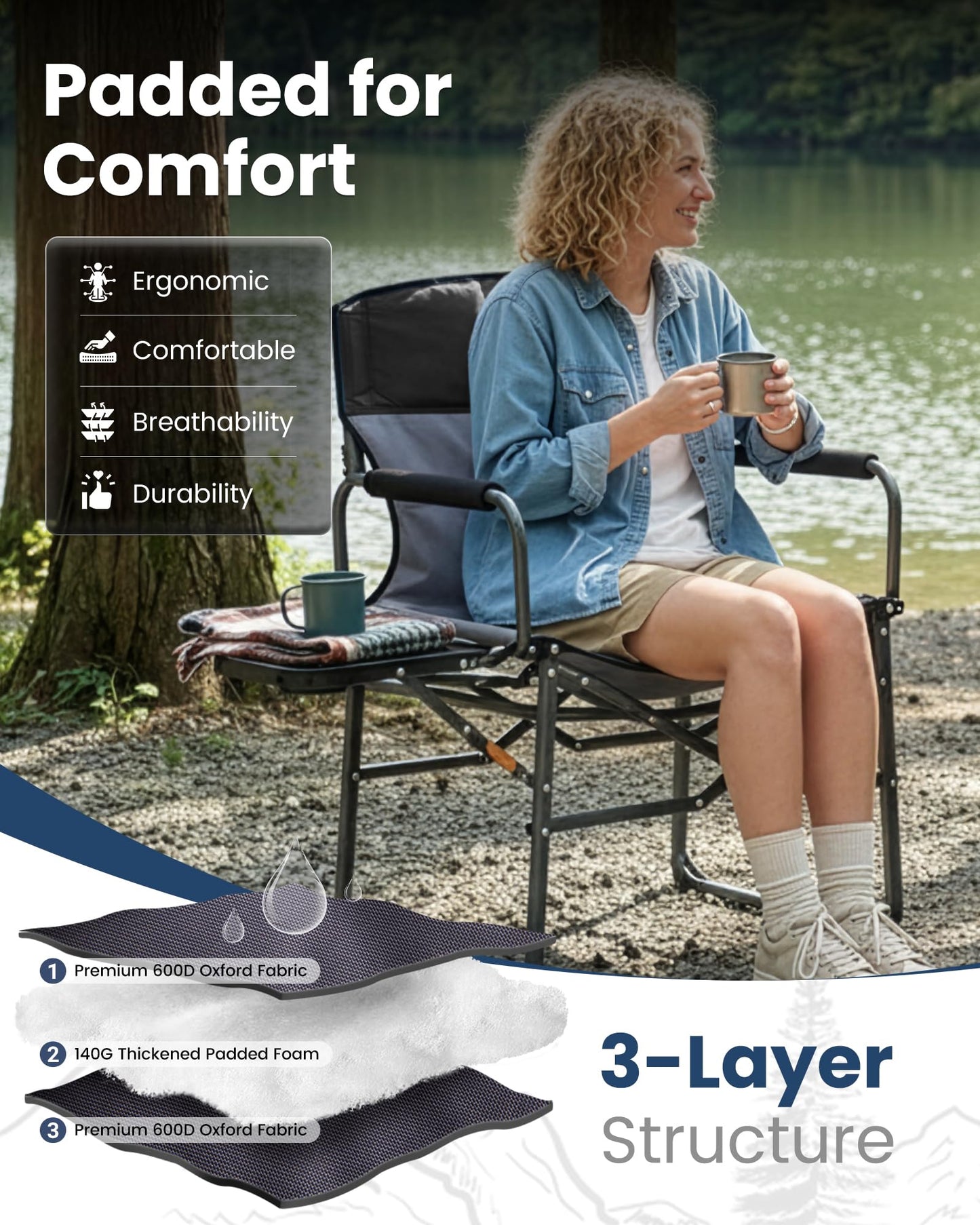 NEW | KingCamp Ash C30 Director’s Chair – Extra Wide, Heavy Duty Frame with Side Table