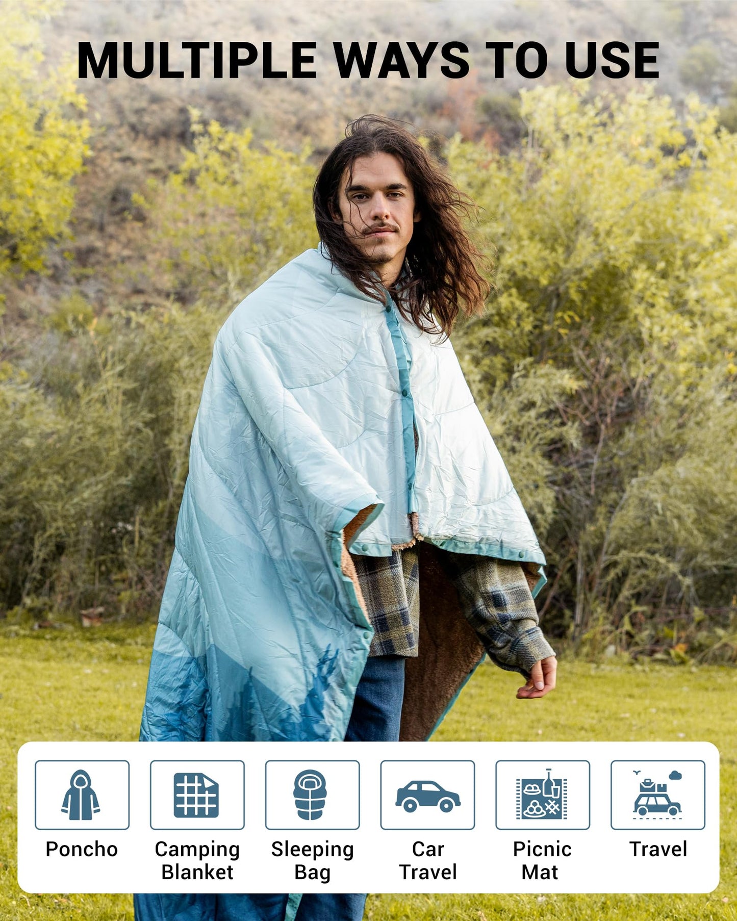 KingCamp Hybrid Tech Blanket F Camping Blanket – Sherpa Lining 79 × 57 in