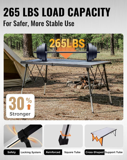NEW | KingCamp AluVenture 14070 Aluminium Roll-Top Camping Table – 55.1 × 27.6in  Adjustable Height