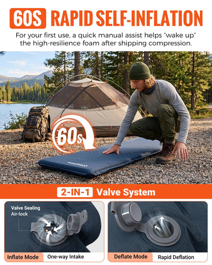 NEW | KingCamp CLASSIC 8.0 Self-Inflating Sleeping Mat with Built-In Pillow