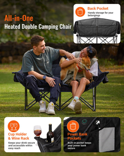 KingCamp CANNA C20 HEATED Oversized Double Camping Chair – 3 Heat Levels