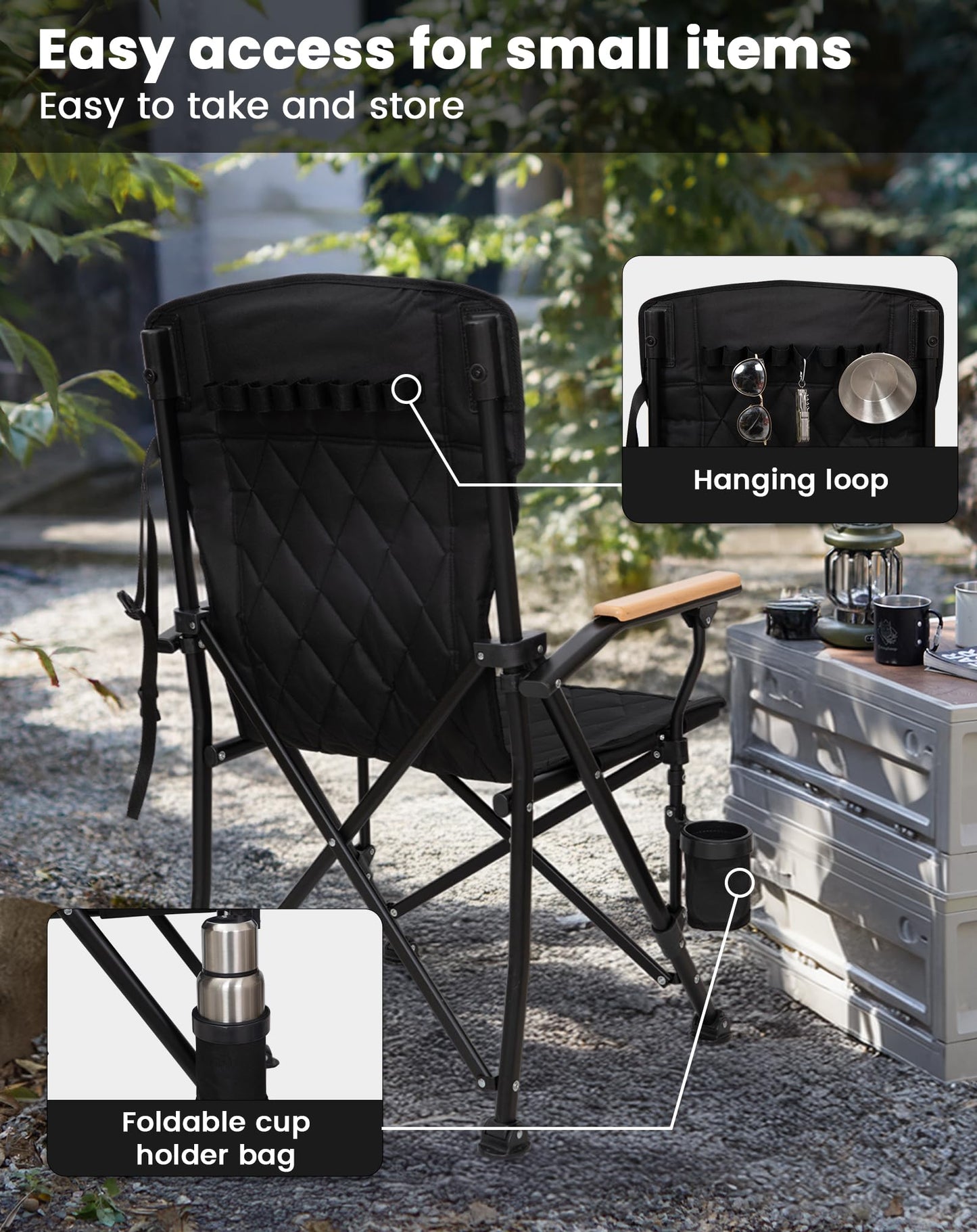 KingCamp Guava C00 Folding Camping Chair with Beech Wood Armrests – Padded Ergonomic High Back