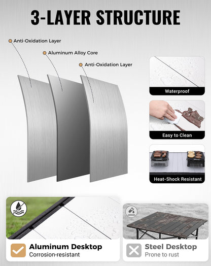 NEW | KingCamp AluVenture 14070 Aluminium Roll-Top Camping Table – 55.1 × 27.6in  Adjustable Height