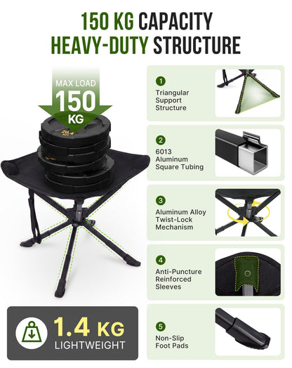 NEW | KingCamp Lightweight Swivel Stool – 360° Rotation, Adjustable Height