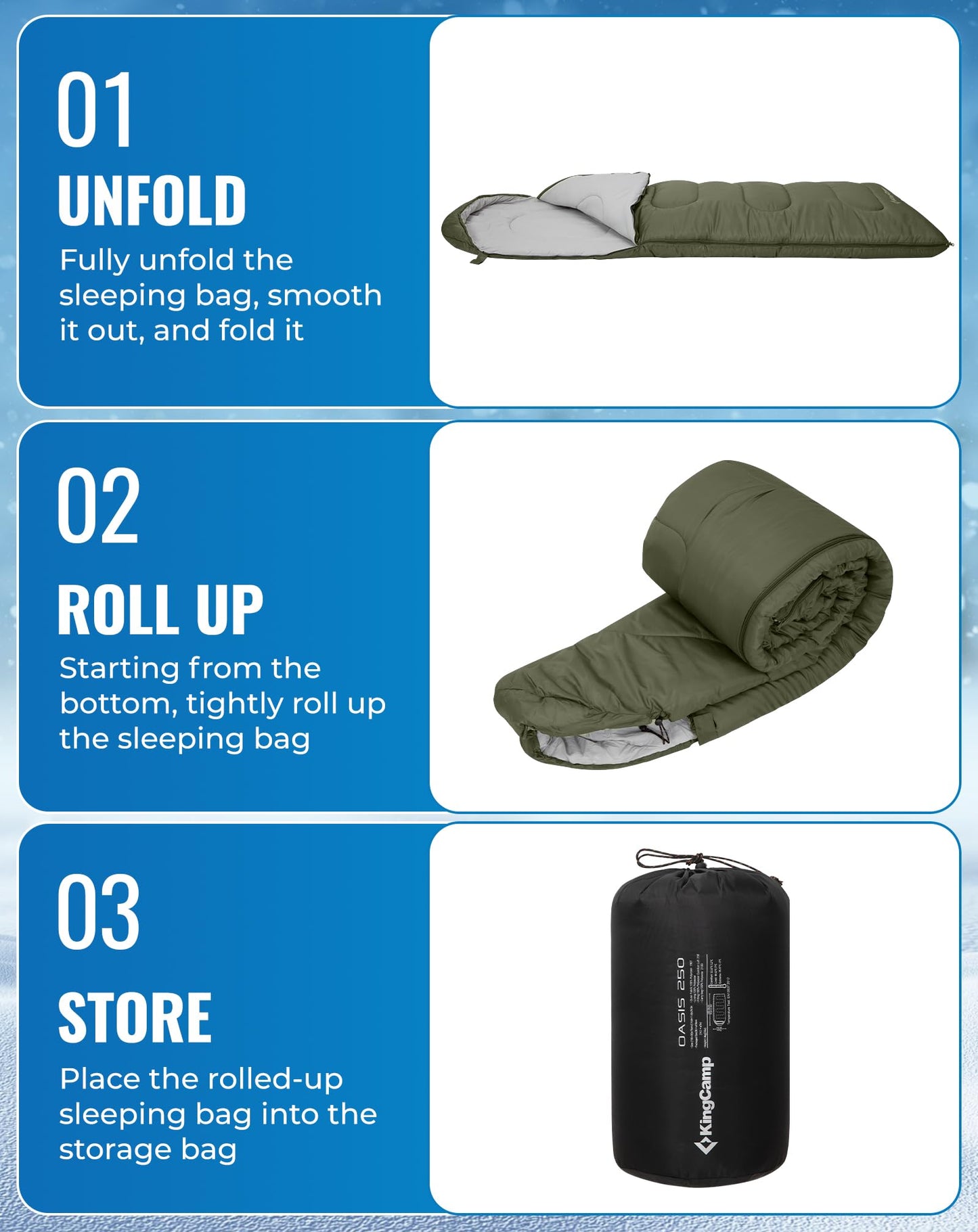 KingCamp Oasis 250 SET Sleeping Bag – 3–4 Season Zip-Connectable to Double