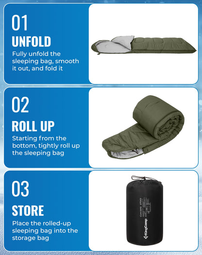 KingCamp Oasis 250 SET Sleeping Bag – 3–4 Season Zip-Connectable to Double