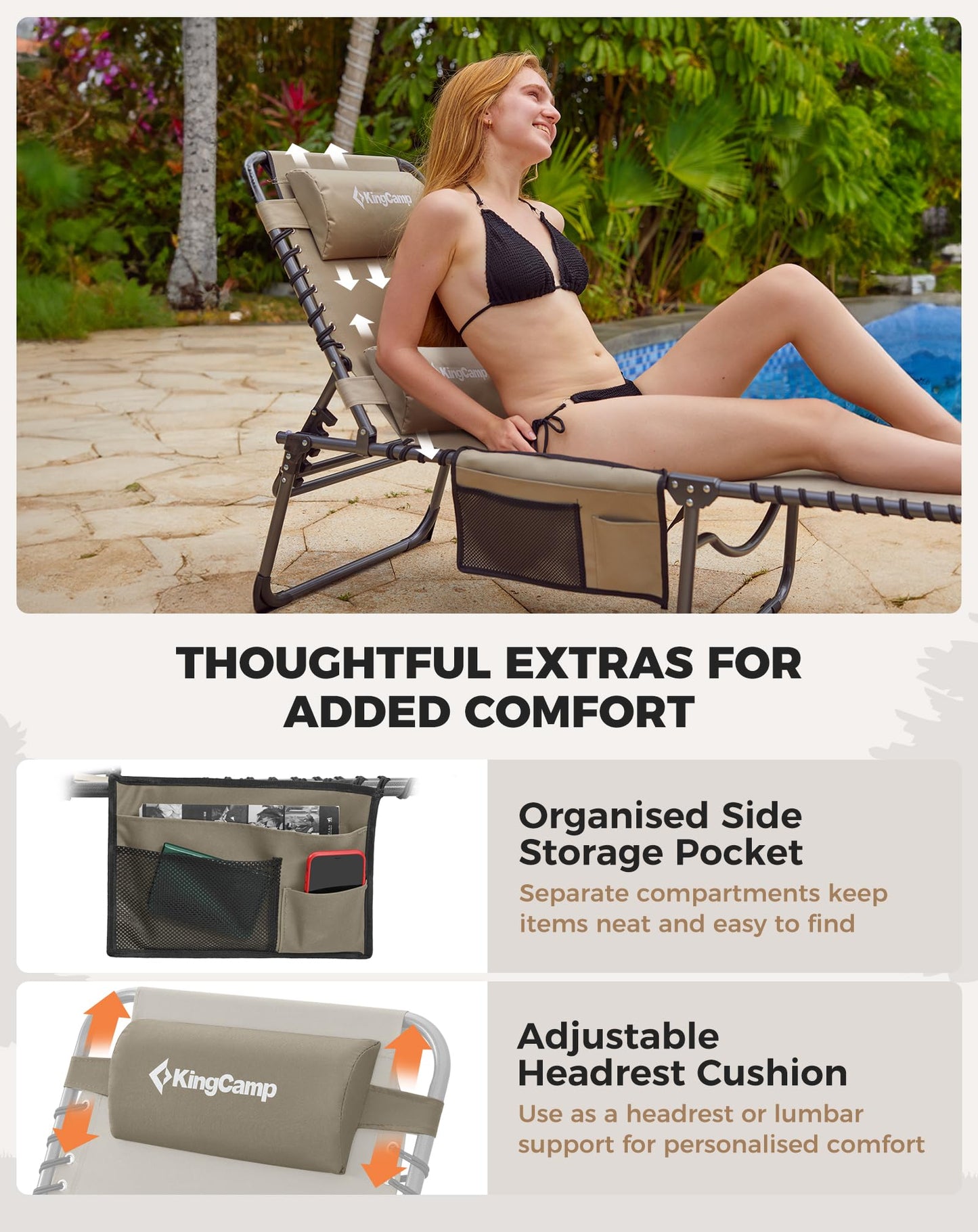 NEW | KingCamp Magnolia B40 Sun Lounger Set with Mattress – 5-Position Adjustable Heavy Duty Design