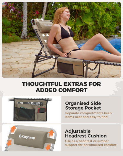 NEW | KingCamp Magnolia B40 Sun Lounger Set with Mattress – 5-Position Adjustable Heavy Duty Design