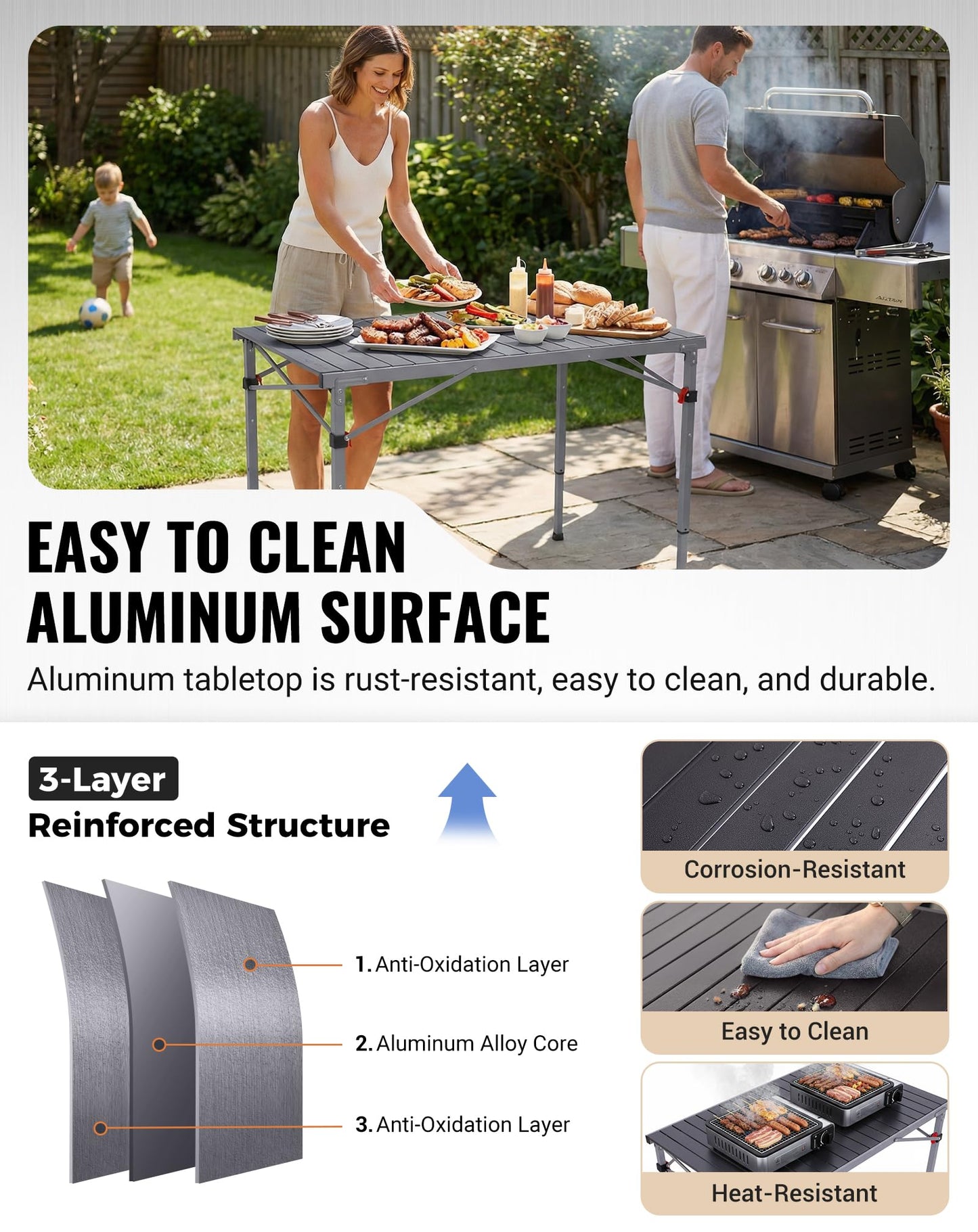 NEW | KingCamp AluVenture 10770 Aluminium Roll-Top Camping Table – 42.1 × 27.6in  Adjustable Height