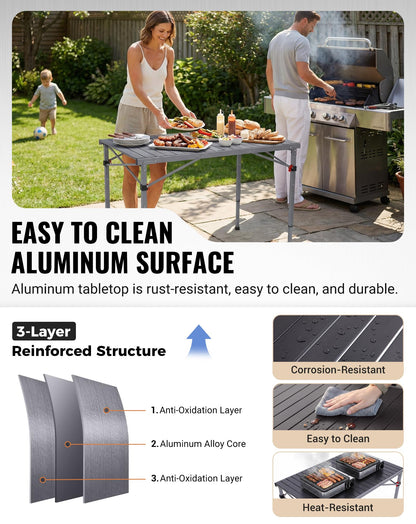 NEW | KingCamp AluVenture 10770 Aluminium Roll-Top Camping Table – 42.1 × 27.6in  Adjustable Height