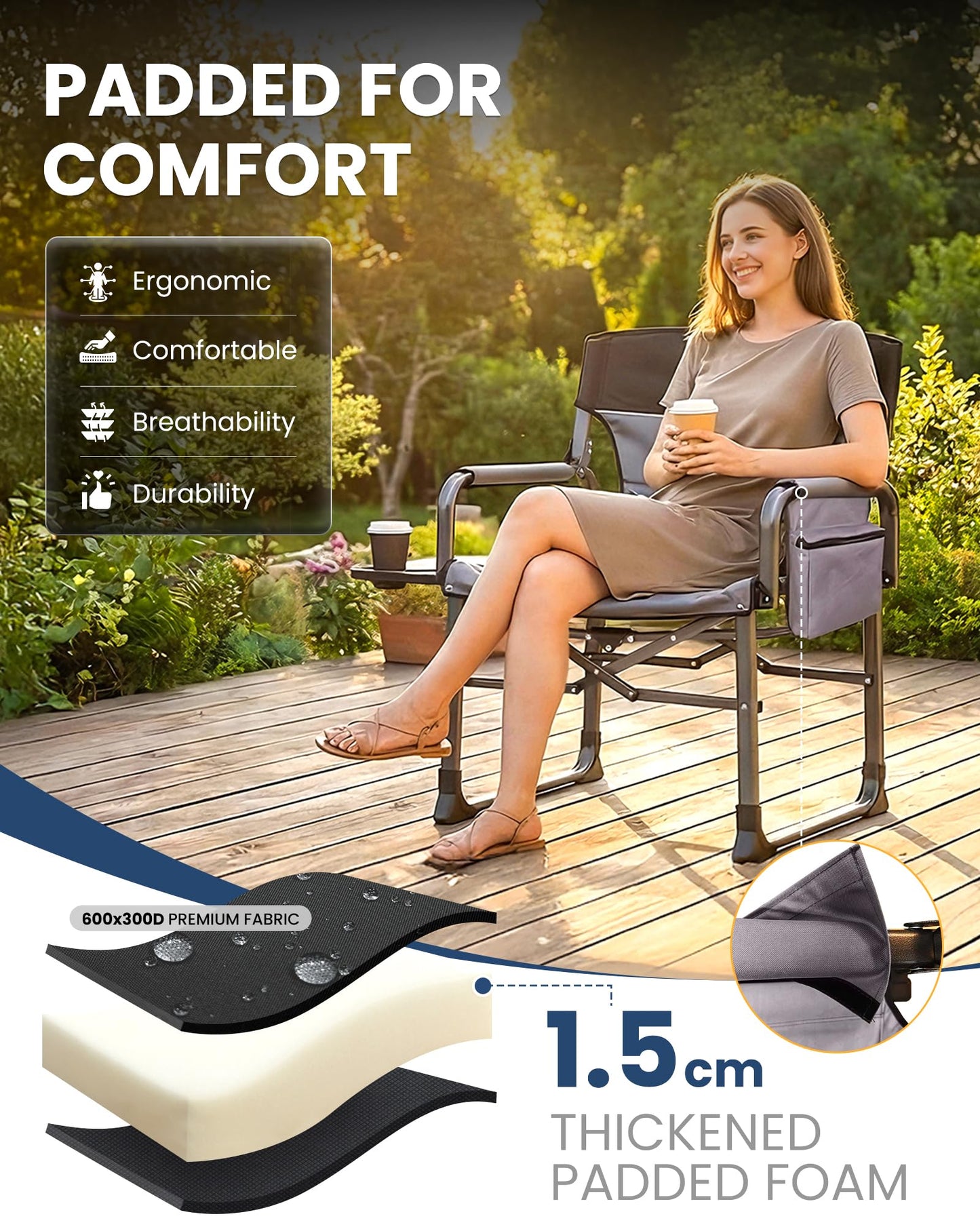 NEW | KingCamp Ash C30 XXL Director’s Chair – Extra Wide, Heavy Duty with Side Table