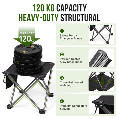 NEW | KingCamp CubeGo Wide M 2 Pack Folding Camping Stools – Large Seat, 120kg Capacity