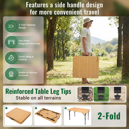 NEW | KingCamp BamAura 2Fold 12070 PLUS Bamboo Camping Table with Adjustable Legs 47.2 x 27.6in
