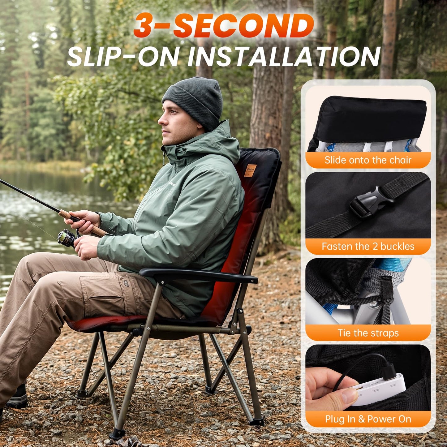 NEW | KingCamp HEATED CUSHION Heated Seat Pad – 3-Level Dual-Zone Heating, 110cm Full Coverage