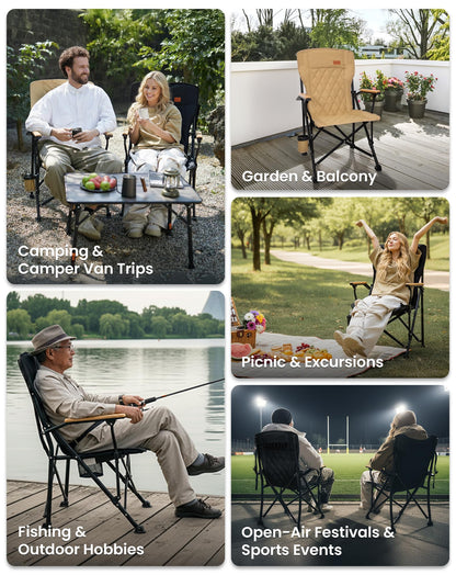 KingCamp Guava C00 Folding Camping Chair with Beech Wood Armrests – Padded Ergonomic High Back