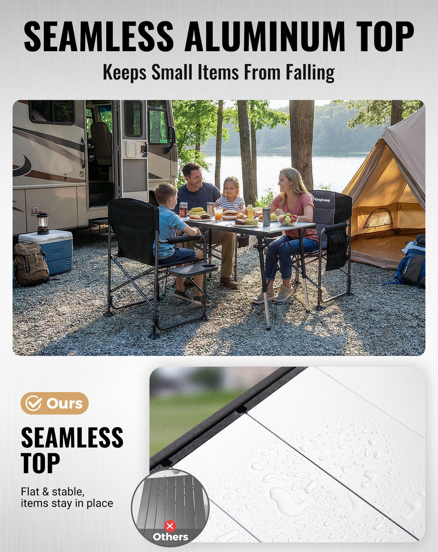 NEW | KingCamp AluVenture 14070 Aluminium Roll-Top Camping Table – 55.1 × 27.6in  Adjustable Height