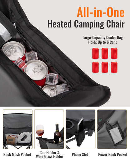 KingCamp Canna C10 Heated Double Camping Chair – Padded Loveseat with Cup & Glass Holders