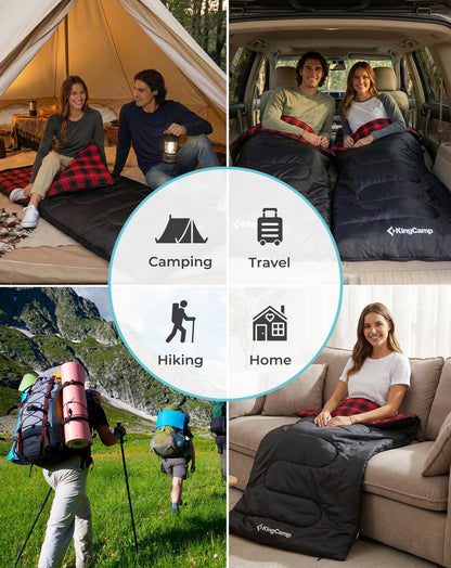 KingCamp SNOWFLAKE 400 Sleeping Bag Wide, Convertible to Double, Flannel Lined