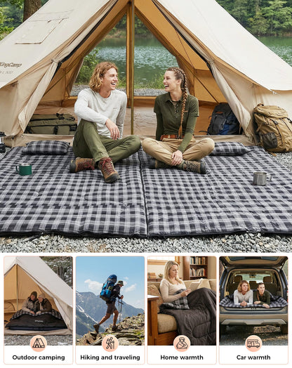 NEW | KingCamp Trippy C 450D Double Sleeping Bag with Pillows – Cotton Flannel 4-Season Comfort