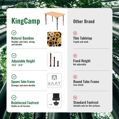 NEW | KingCamp BamAura 4Fold 10065 PLUS Bamboo Camping Table with Adjustable Legs 39.4 x 25.6 in