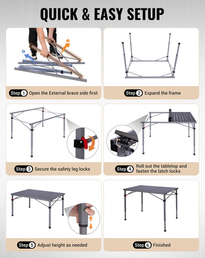 NEW | KingCamp AluVenture 10770 Aluminium Roll-Top Camping Table – 42.1 × 27.6in  Adjustable Height