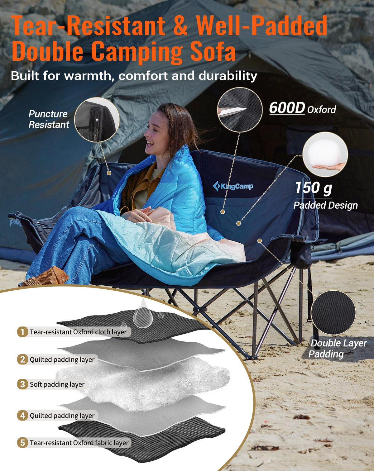 KingCamp CANNA C20 HEATED Oversized Double Camping Chair – 3 Heat Levels
