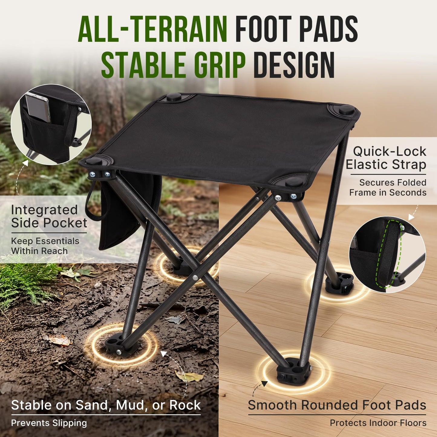 NEW | KingCamp CubeGo Wide M 2 Pack Folding Camping Stools – Large Seat, 120kg Capacity