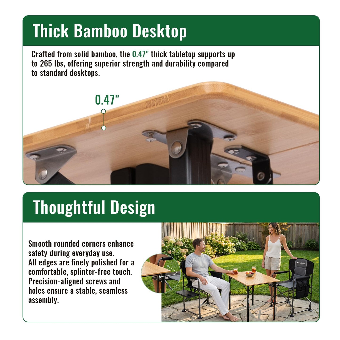 NEW | KingCamp BamAura 4Fold 8060 PLUS Bamboo Camping Table with Adjustable Legs 31.5 x 23.6 in