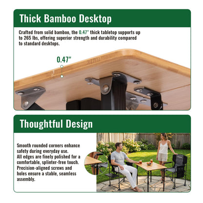 NEW | KingCamp BamAura 4Fold 8060 PLUS Bamboo Camping Table with Adjustable Legs 31.5 x 23.6 in