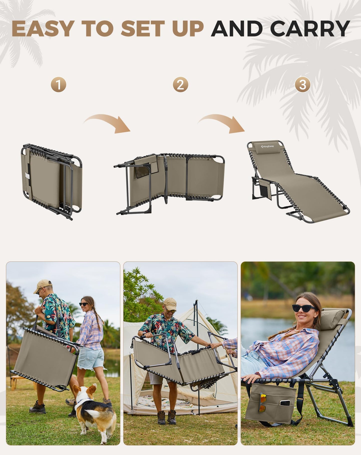 NEW | KingCamp Magnolia B40 Sun Lounger Set with Mattress – 5-Position Adjustable Heavy Duty Design